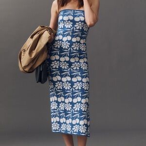 NWT - Anthropologie Strapless Floral Blue and White Dress